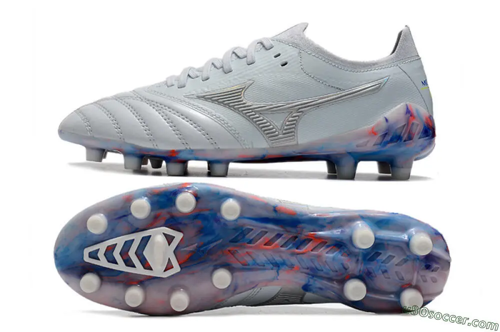 White and Blue FG Soccer Cleats: Mizuno Morelia Neo 3 Japan