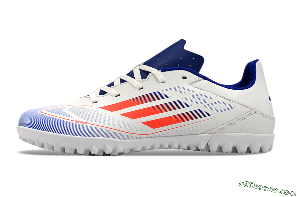 Adidas F50 Club TF Artificial Turf Soccer Shoes - White/Blue/Red 2