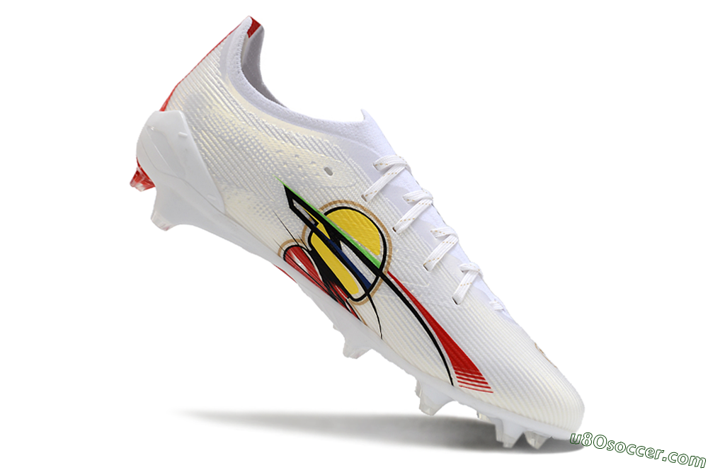 Puma Ultra 5 Ultimate FG Firm Ground Soccer Cleats - White/Red/Yellow/Green 4