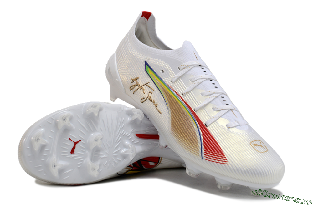 Puma Ultra 5 Ultimate FG Firm Ground Soccer Cleats - White/Red/Yellow/Green 3