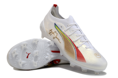Puma Ultra 5 Ultimate FG Firm Ground Soccer Cleats - White/Red/Yellow/Green