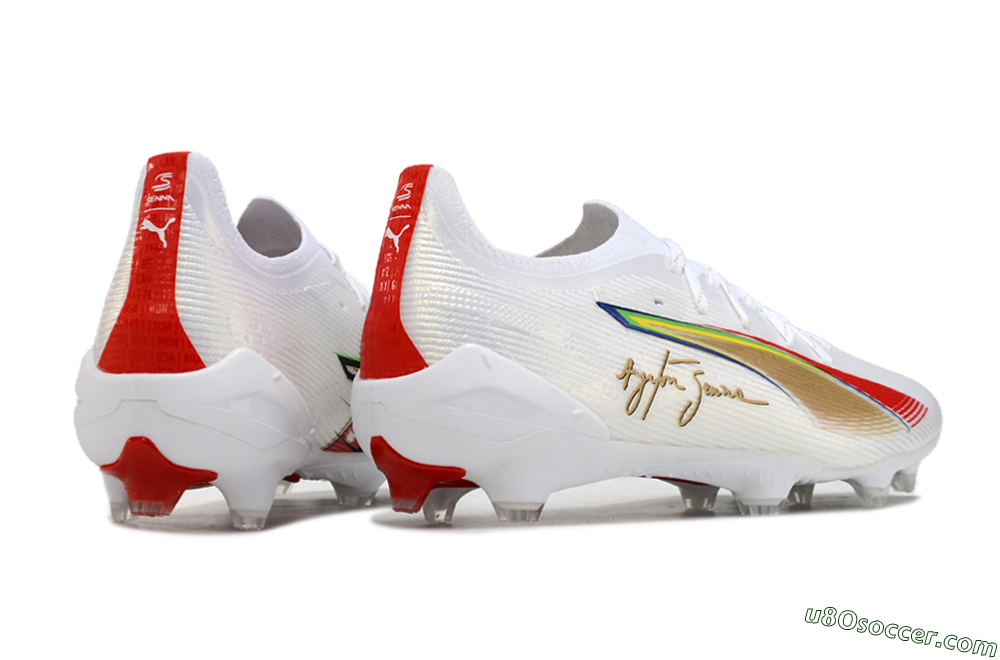 Puma Ultra 5 Ultimate FG Firm Ground Soccer Cleats - White/Red/Yellow/Green 6