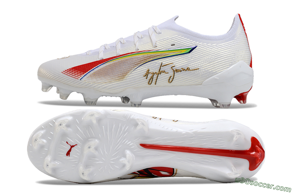 Puma Ultra 5 Ultimate FG Firm Ground Soccer Cleats - White/Red/Yellow/Green 0