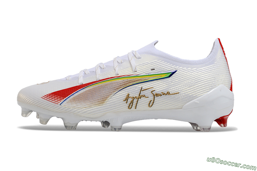 Puma Ultra 5 Ultimate FG Firm Ground Soccer Cleats - White/Red/Yellow/Green 2