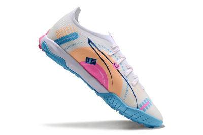 Puma Ultra 5 Ultimate TF Artificial Turf Soccer Shoes - White/Blue/Pink/Yellow
