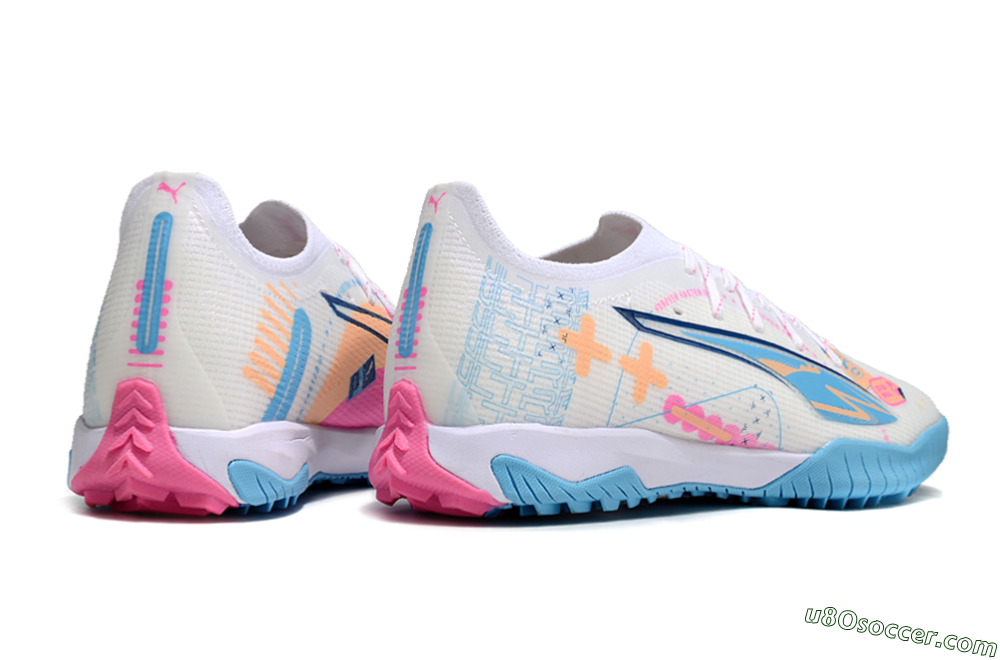 Puma Ultra 5 Ultimate TF Artificial Turf Soccer Shoes - White/Blue/Pink/Yellow 6