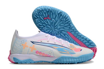 Puma Ultra 5 Ultimate TF Artificial Turf Soccer Shoes - White/Blue/Pink/Yellow