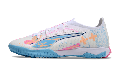Puma Ultra 5 Ultimate TF Artificial Turf Soccer Shoes - White/Blue/Pink/Yellow