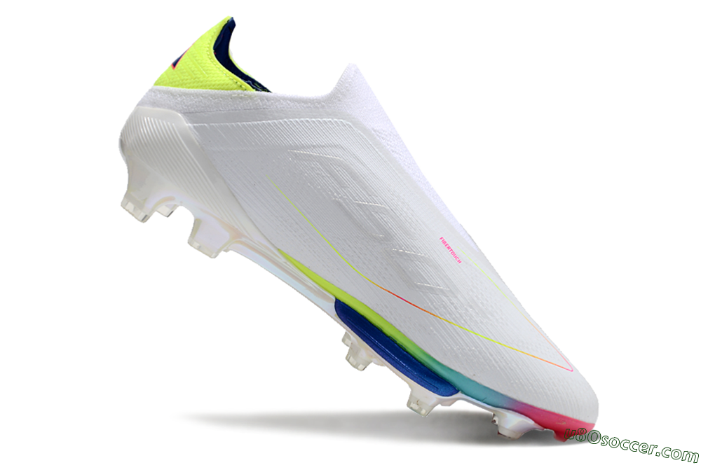 Adidas F50+ Lightstrike Pro Laceless FG Firm Ground Soccer Cleats - White/Blue/Yellow/Pink 4