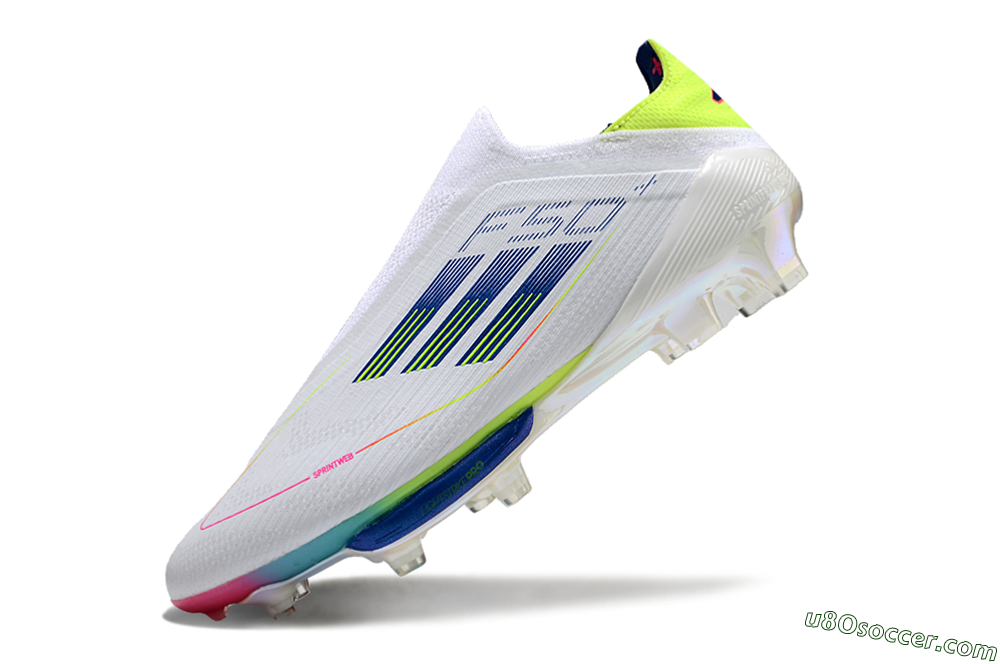 Adidas F50+ Lightstrike Pro Laceless FG Firm Ground Soccer Cleats - White/Blue/Yellow/Pink 5