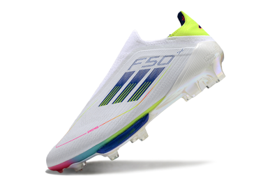 Adidas F50+ Lightstrike Pro Laceless FG Firm Ground Soccer Cleats - White/Blue/Yellow/Pink