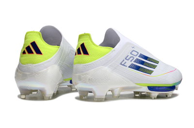 Adidas F50+ Lightstrike Pro Laceless FG Firm Ground Soccer Cleats - White/Blue/Yellow/Pink