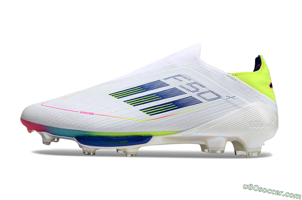 Adidas F50+ Lightstrike Pro Laceless FG Firm Ground Soccer Cleats - White/Blue/Yellow/Pink 2