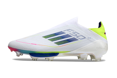 Adidas F50+ Lightstrike Pro Laceless FG Firm Ground Soccer Cleats - White/Blue/Yellow/Pink