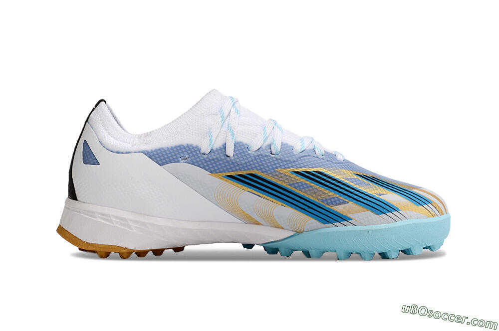 Adidas X Speedportal.1 TF Artificial Turf Soccer Shoes - White/Gold/Blue 6
