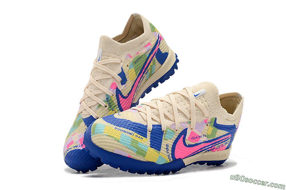 Nike Air Zoom Mercurial Vapor 15 Elite TF Artificial Turf Soccer Shoes - Beige/Pink/Blue 3