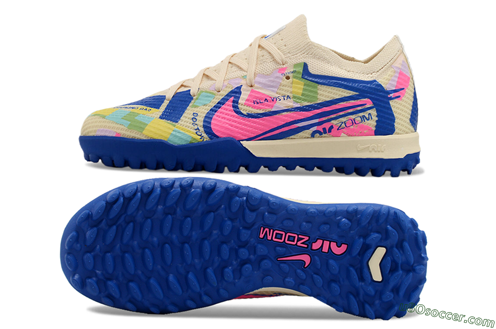 Nike Air Zoom Mercurial Vapor 15 Elite TF Artificial Turf Soccer Shoes - Beige/Pink/Blue 0