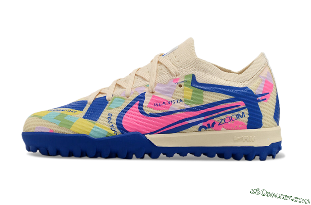 Nike Air Zoom Mercurial Vapor 15 Elite TF Artificial Turf Soccer Shoes - Beige/Pink/Blue 2