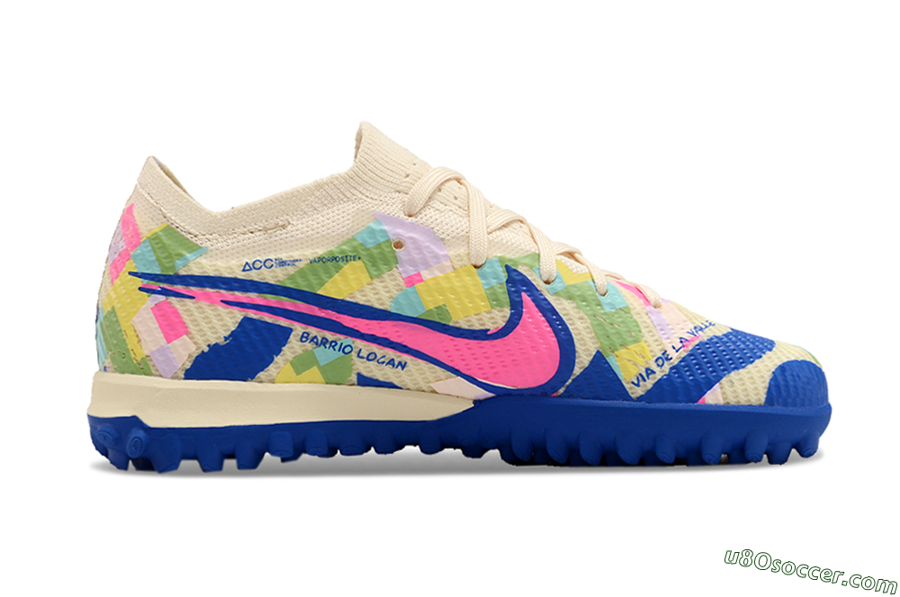 Nike Air Zoom Mercurial Vapor 15 Elite TF Artificial Turf Soccer Shoes - Beige/Pink/Blue 6