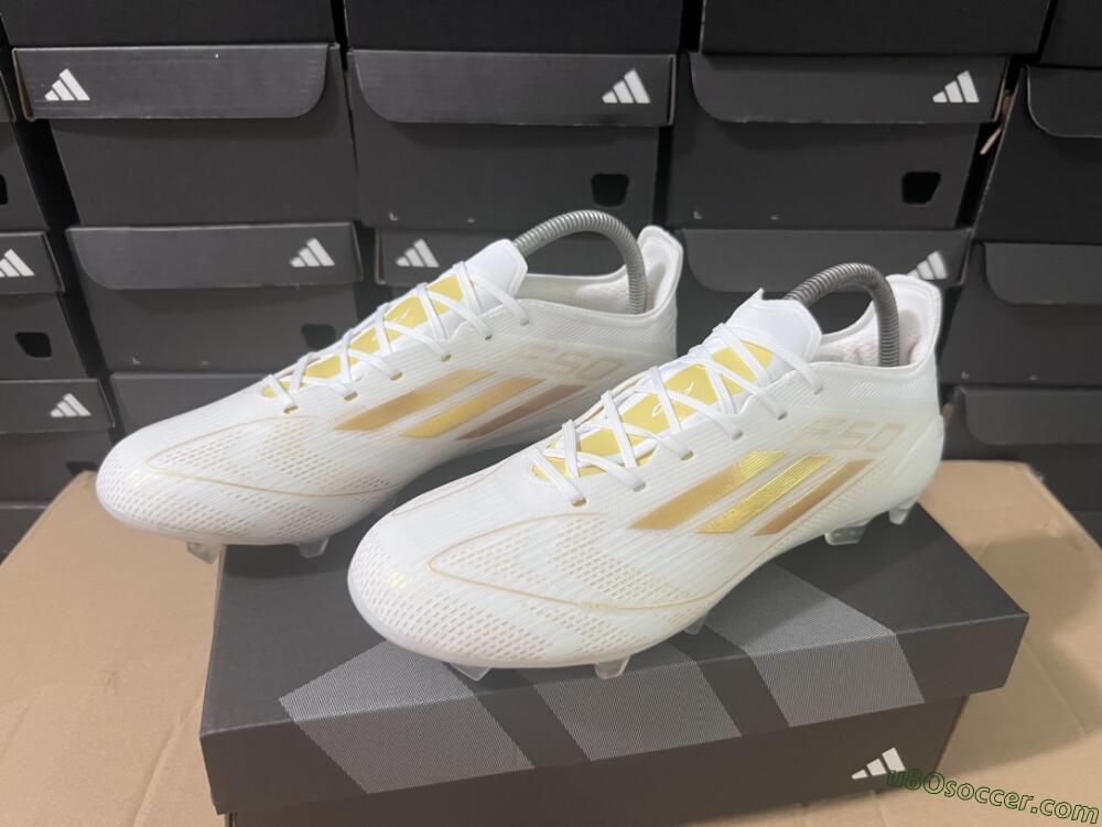 Cheap Adidas F50 Adizero FG Soccer Cleats - White/Gold