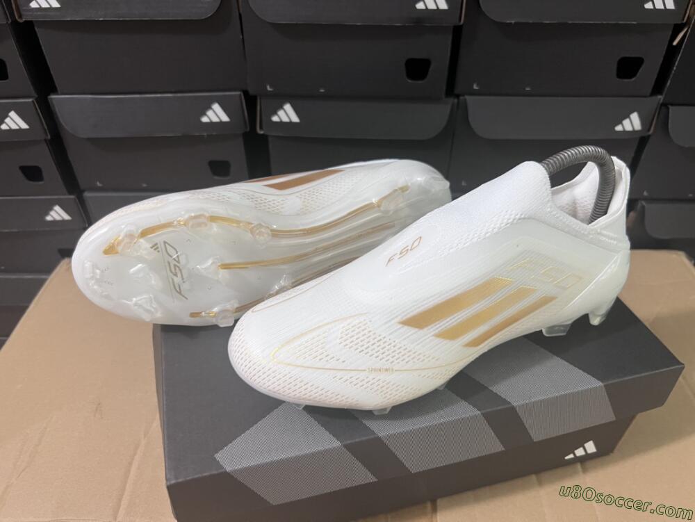 Adidas F50+ Adizero FG Firm Ground Soccer Cleats - White/Gold