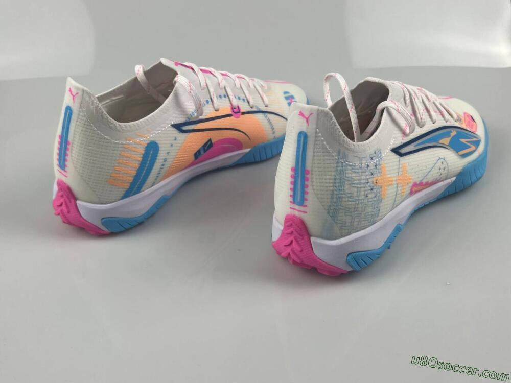 Puma Ultra 5 Ultimate TF Artificial Turf Soccer Shoes - White/Blue/Pink/Yellow