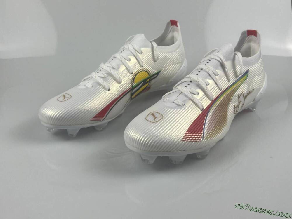 Puma Ultra 5 Ultimate FG Firm Ground Soccer Cleats - White/Red/Yellow/Green