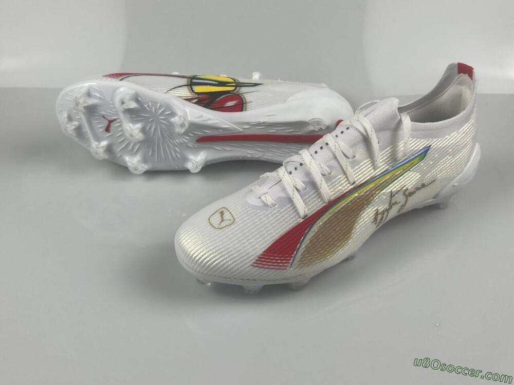 Puma Ultra 5 Ultimate FG Firm Ground Soccer Cleats - White/Red/Yellow/Green