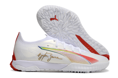 Puma Ultra Ultimate TF Artificial Turf Soccer Shoes - White/Red/Yellow