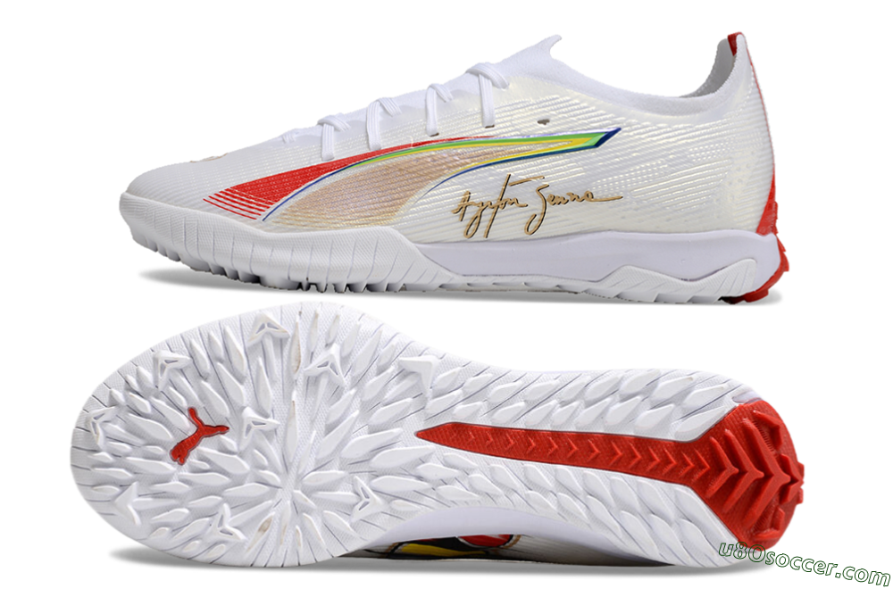 Puma Ultra Ultimate TF Artificial Turf Soccer Shoes - White/Red/Yellow 0