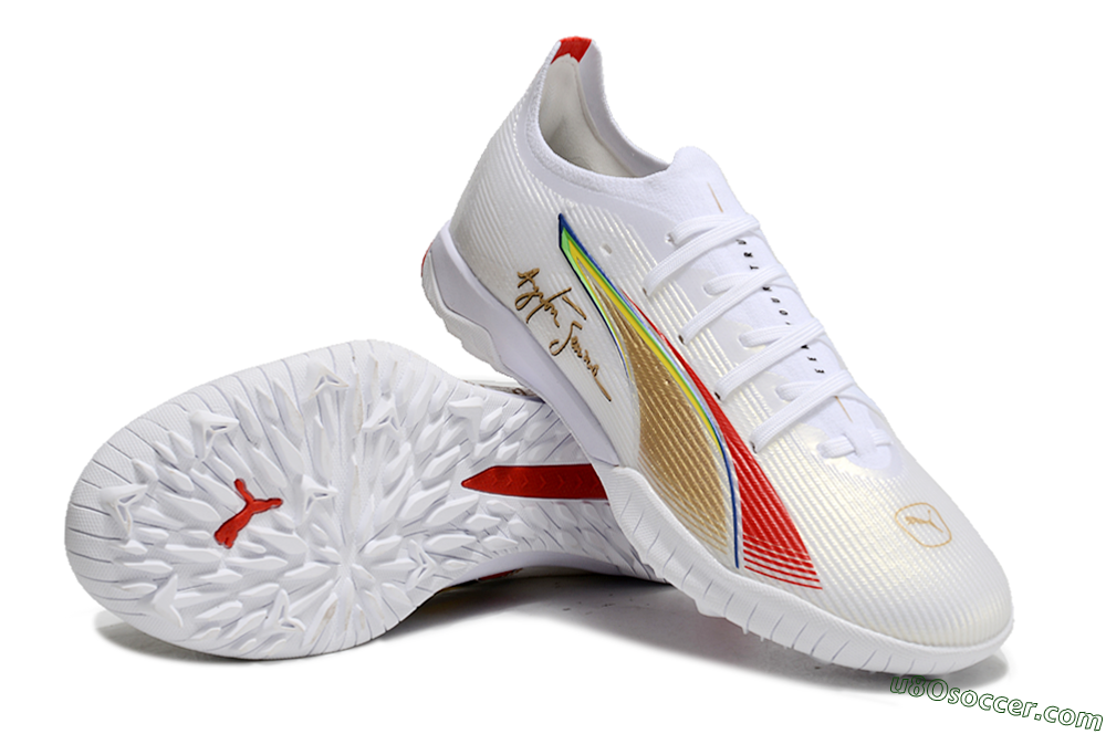 Puma Ultra Ultimate TF Artificial Turf Soccer Shoes - White/Red/Yellow 3