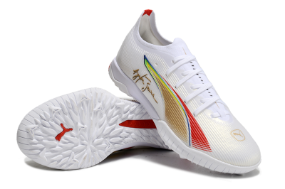 Puma Ultra Ultimate TF Artificial Turf Soccer Shoes - White/Red/Yellow