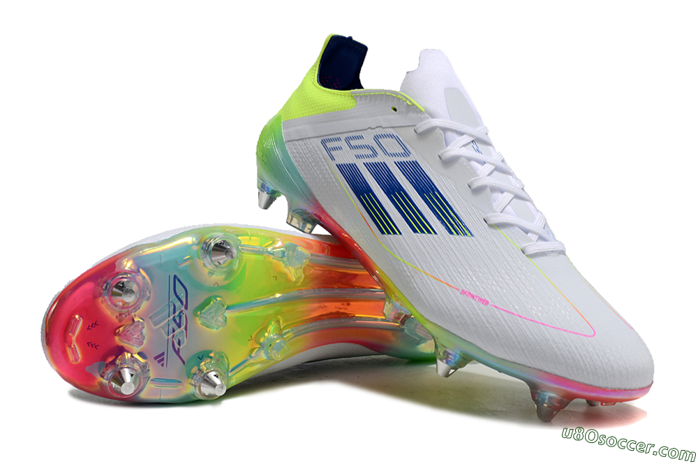 Adidas F50 Elite SG Soft Ground Soccer Cleats - White/Pink/Yellow/Blue 3