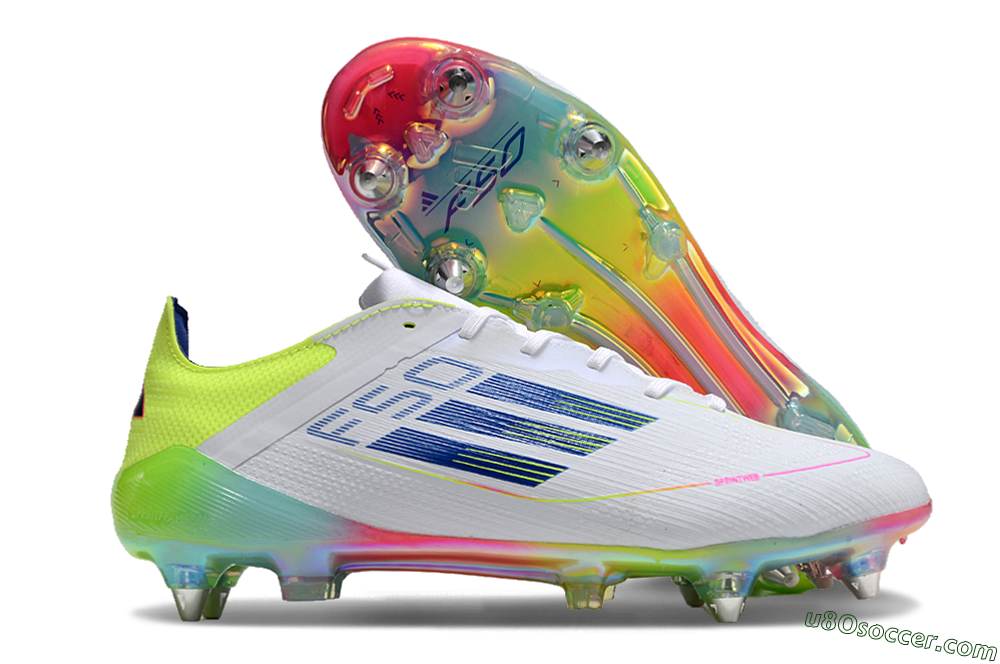 Adidas F50 Elite SG Soft Ground Soccer Cleats - White/Pink/Yellow/Blue 1