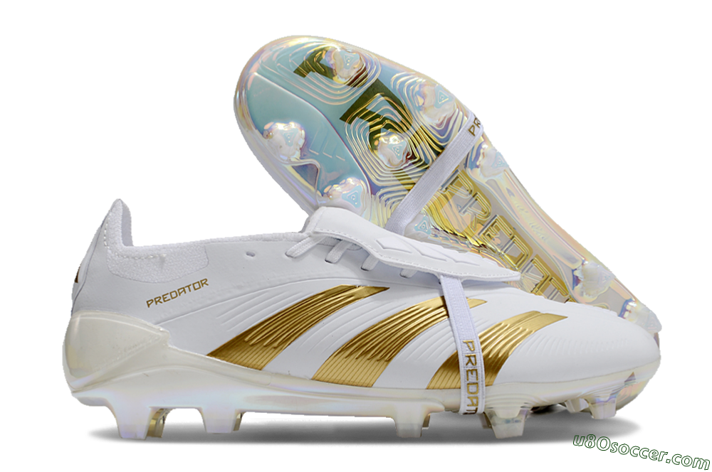 Adidas Predator Elite Foldover Tongue FG Firm Ground Soccer Cleats - White/Gold/Beige 1