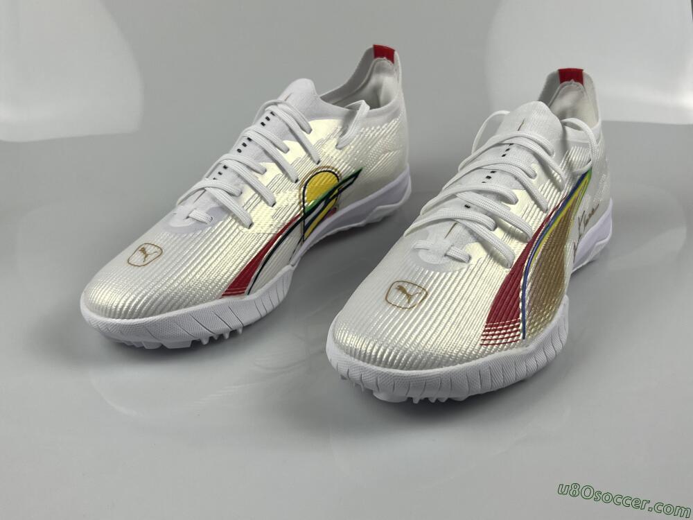Puma Ultra Ultimate TF Artificial Turf Soccer Shoes - White/Red/Yellow