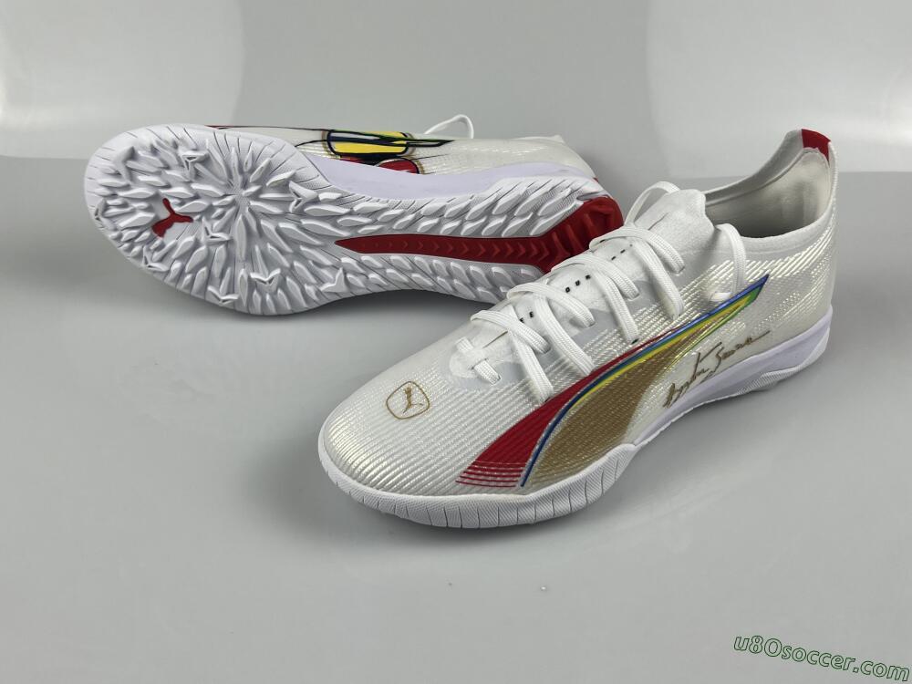 Puma Ultra Ultimate TF Artificial Turf Soccer Shoes - White/Red/Yellow