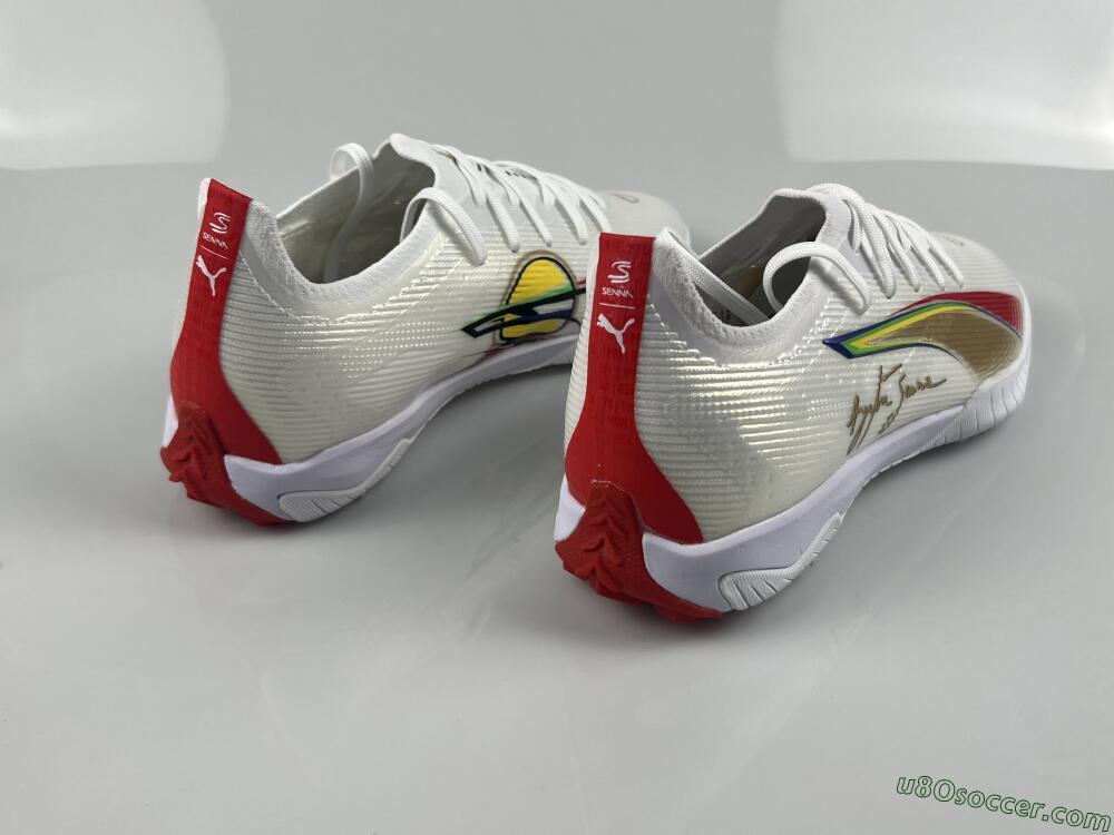 Puma Ultra Ultimate TF Artificial Turf Soccer Shoes - White/Red/Yellow