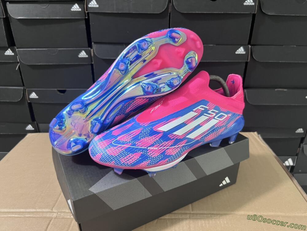 Adidas F50+ Lightstrike Pro Laceless FG Firm Ground Soccer Cleats - Pink/Blue/White
