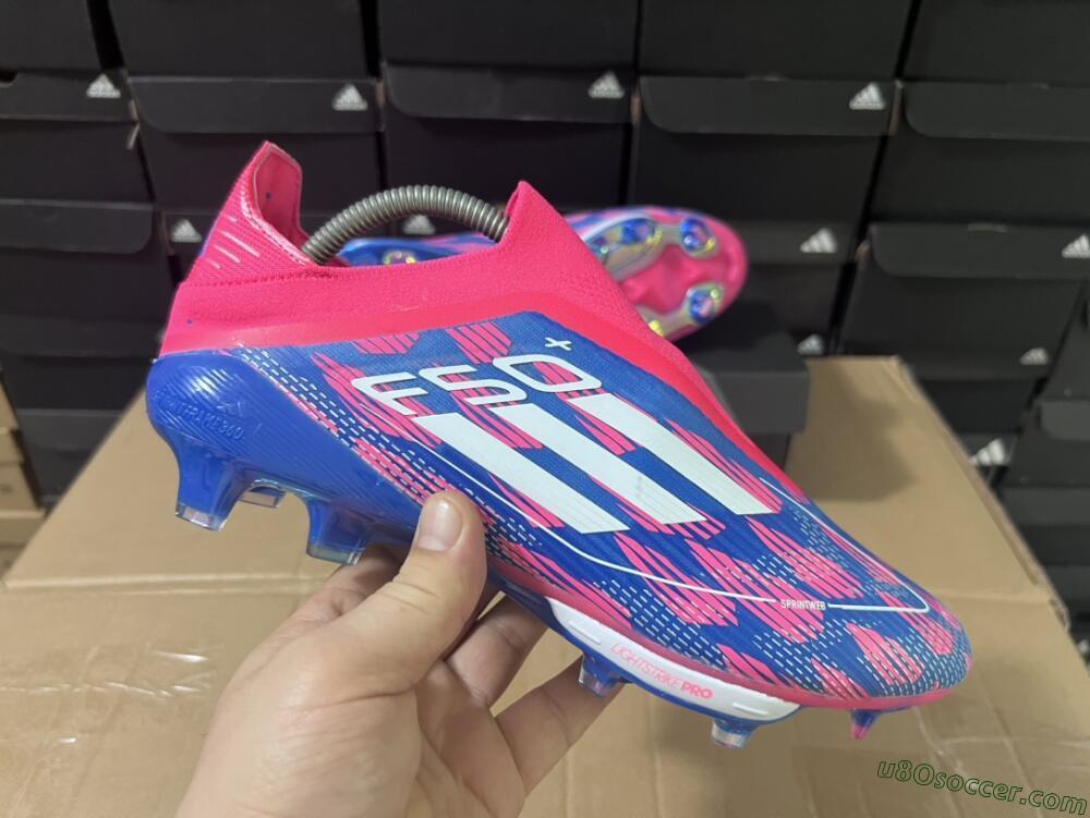 Adidas F50+ Lightstrike Pro Laceless FG Firm Ground Soccer Cleats - Pink/Blue/White