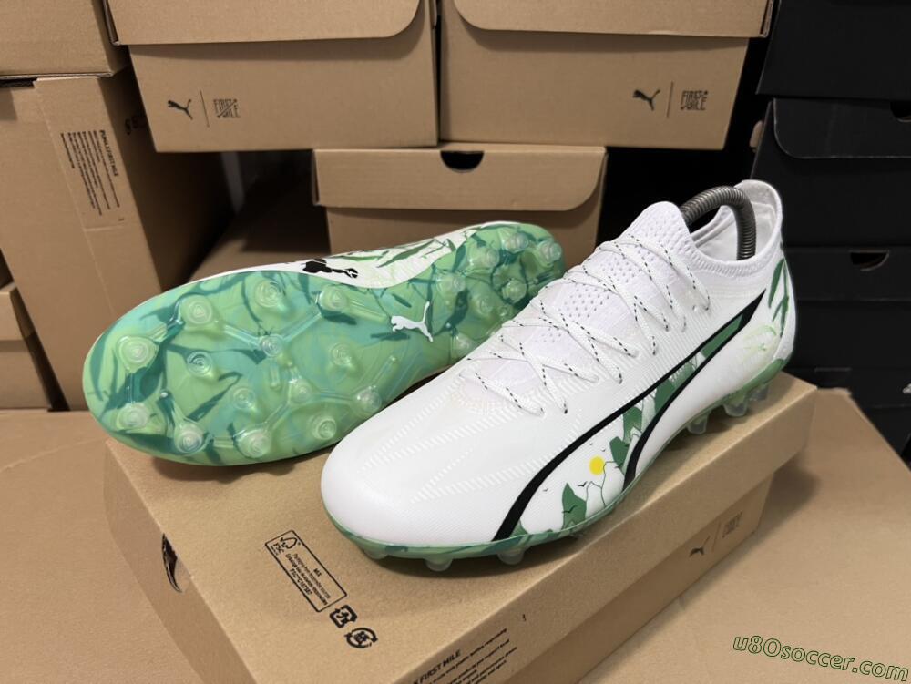 Puma Ultra Ultimate FG Firm Ground Soccer Cleats - White/Black/Green