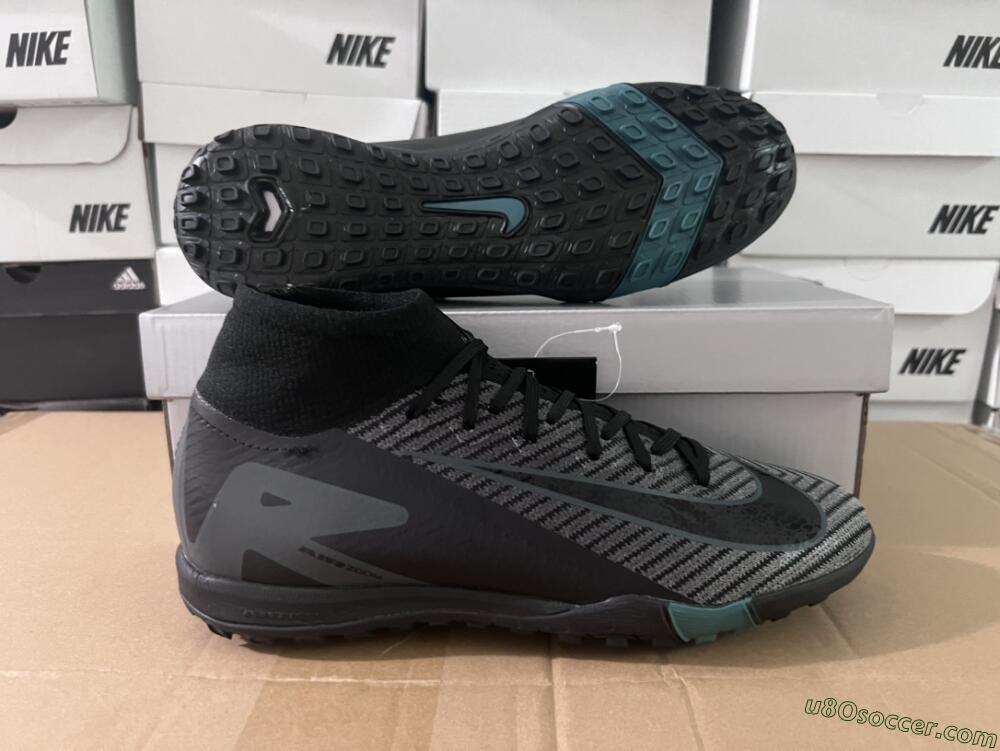Nike Air Zoom Mercurial Superfly 10 Elite TF Artificial Turf Soccer Shoes - Black/Green/Silver