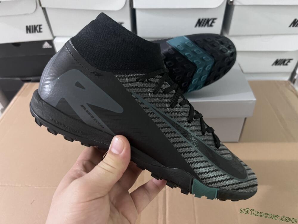 Nike Air Zoom Mercurial Superfly 10 Elite TF Artificial Turf Soccer Shoes - Black/Green/Silver