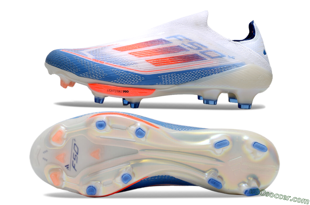 Adidas F50+ Lightstrike Pro Laceless FG Firm Ground Soccer Cleats - White/Red/Blue 0
