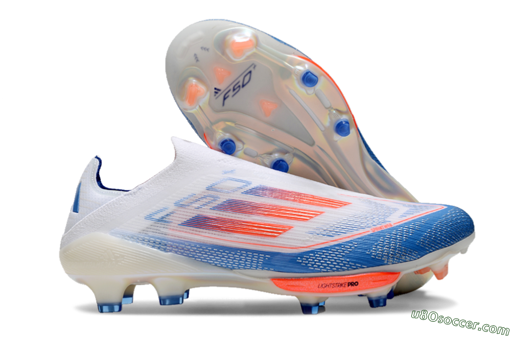 Adidas F50+ Lightstrike Pro Laceless FG Firm Ground Soccer Cleats - White/Red/Blue 1