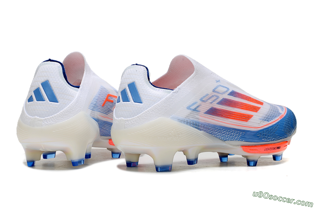 Adidas F50+ Lightstrike Pro Laceless FG Firm Ground Soccer Cleats - White/Red/Blue 6
