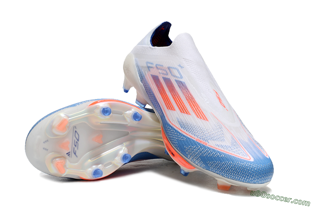 Adidas F50+ Lightstrike Pro Laceless FG Firm Ground Soccer Cleats - White/Red/Blue 3