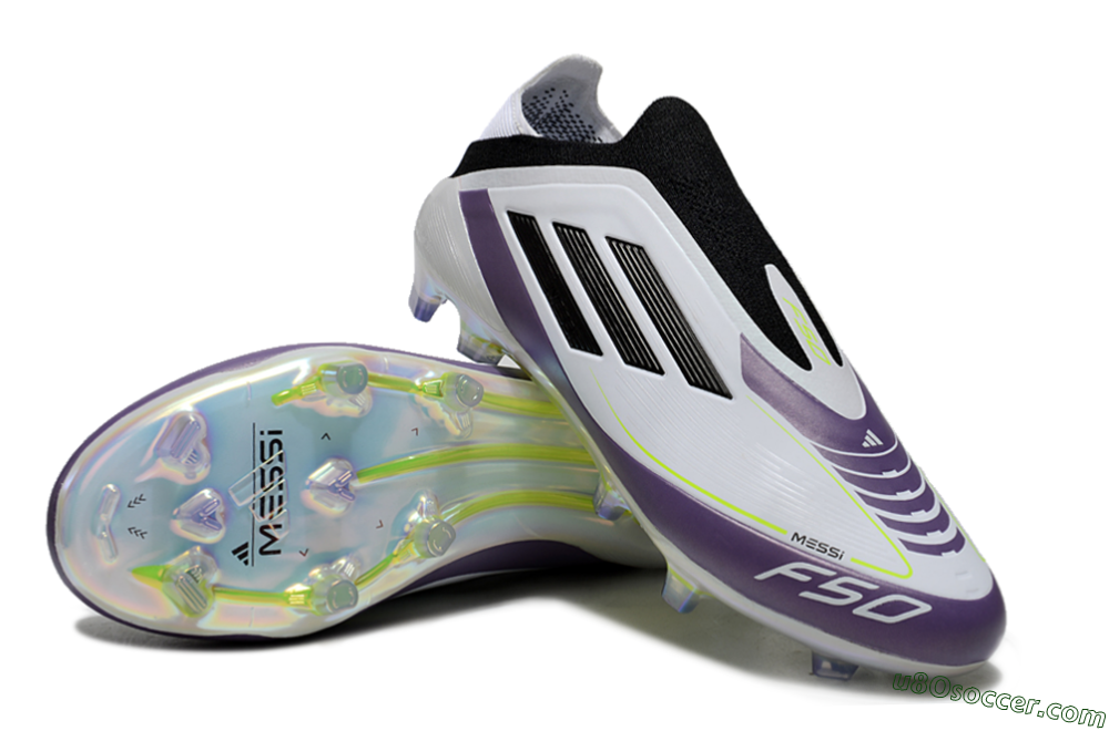 Adidas F50 Elite Laceless FG Firm Ground Soccer Cleats - White/Purple/Black 3