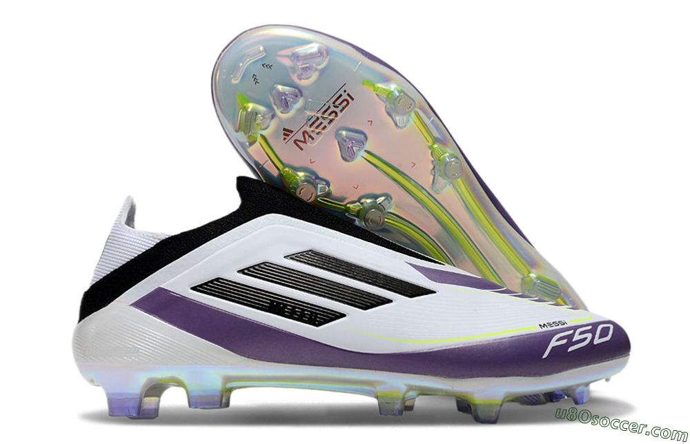 Adidas F50 Elite Laceless FG Firm Ground Soccer Cleats - White/Purple/Black 1