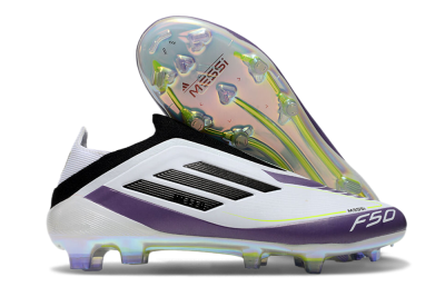 Adidas F50 Elite Laceless FG Firm Ground Soccer Cleats - White/Purple/Black